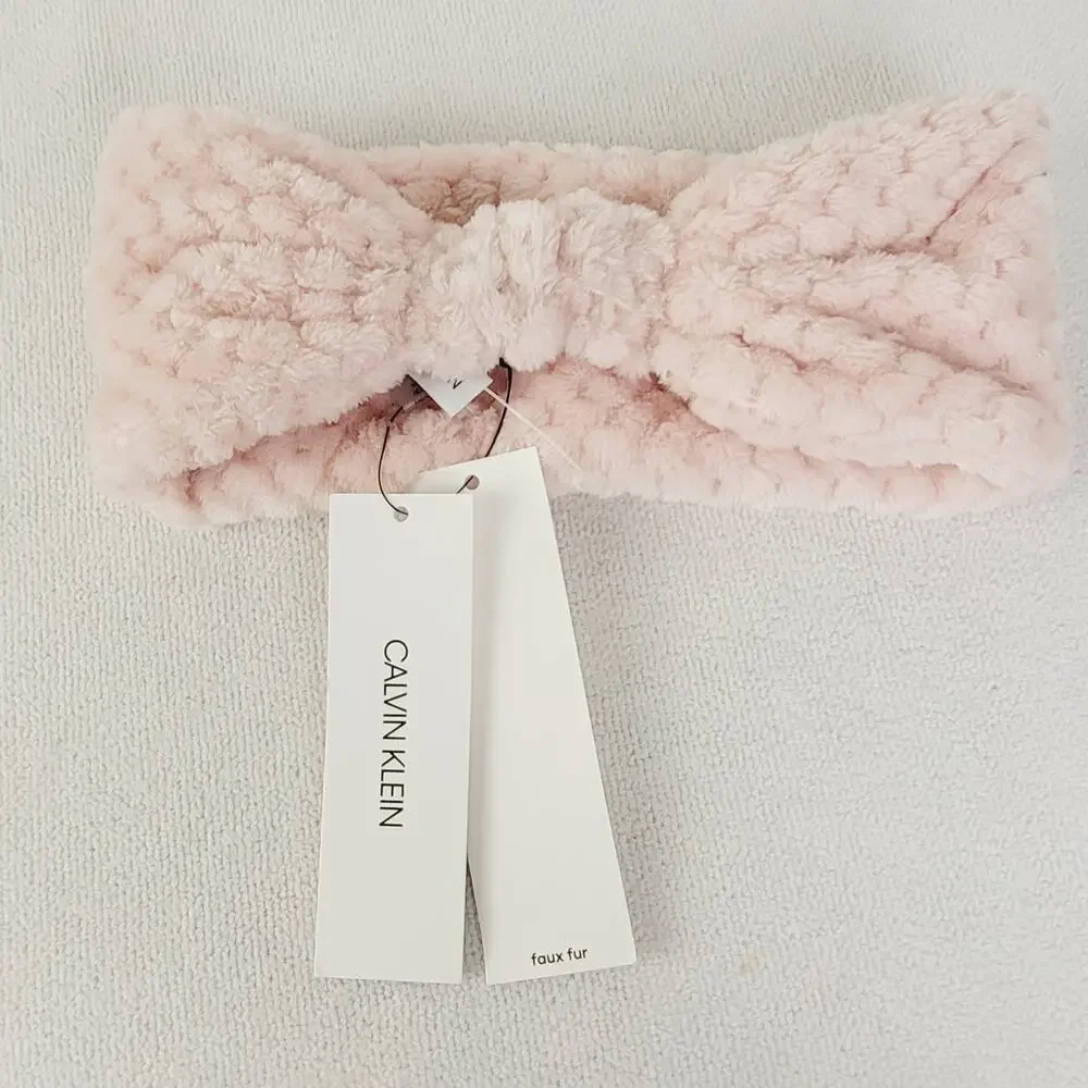 New Calvin Klein pink faux fur headband ear cover